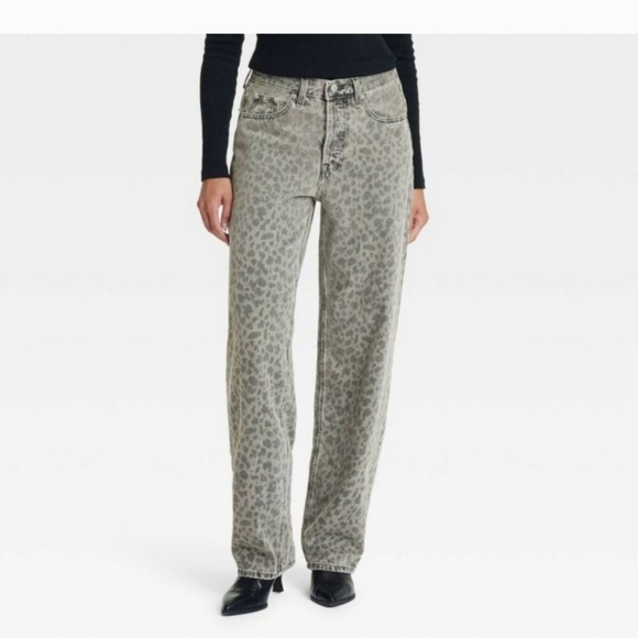 Leopard Print Wide Leg Jeans - Picture 1 of 6